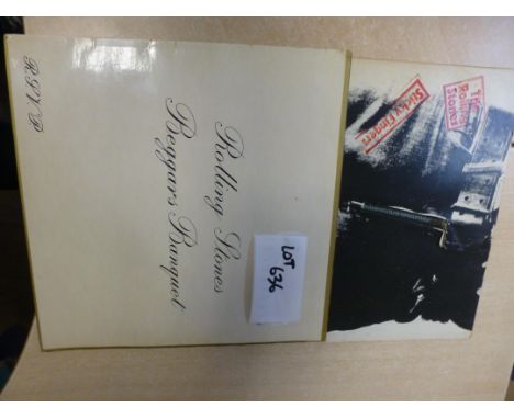 Records : Rolling Stones - classic UK original pressing LP's - Beggars Banquet and Sticky Fingers (zip sleeve) each in vg+ co