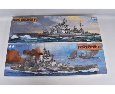 TWO BOXED TAMIYA BRITISH BATTLESHIPS MODEL BUILDING SETS, to include a King George V 1:350 scale, 78010, no.10, appears compl