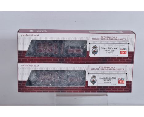 THREE BOXED NARROW GAUGE RAILWAY MODELS, to include a OO-9 Gauge PECO/KATO Small England Locomotive 'Princess', in maroon,  m