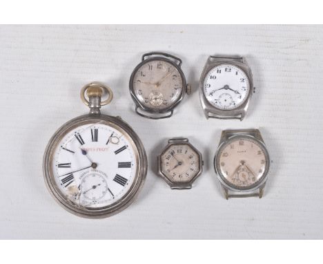 A BAG OF ASSORTED WATCHES, to include an AF open face pocket watch, manual wind, round white dial signed 'Tempus Fugit', Roma