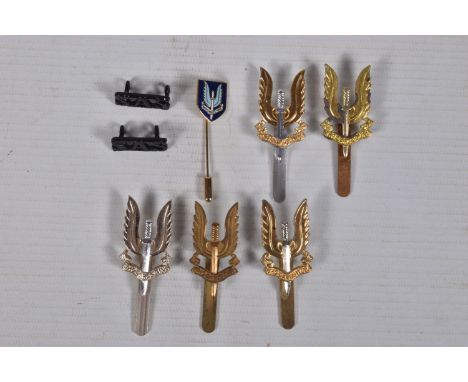 A SMALL SELECTION OF SPECIAL AIR SERVICE REGIMENT(SAS) Cap badges maker marked to reverse, Ammo UK, J R Gaunt, Marples &amp; 