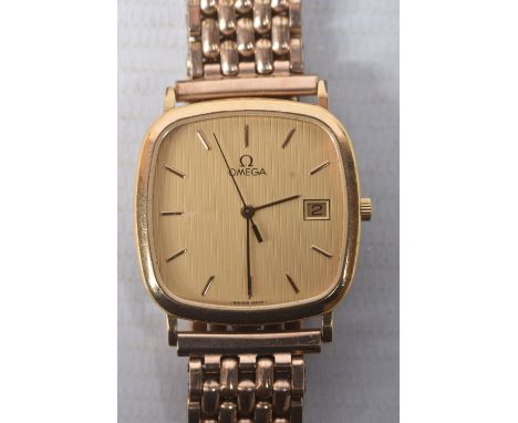 AN 'OMEGA' DE VILLE WRISTWATCH, quartz movement, square dial signed 'Omega', baton markers, date aperture at the three o'cloc