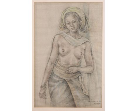 I Wayan Lotra (20e eeuw) Balinese vrouw pastel, gesign. r.o.,  Bali 1990, 50 x 30 cm. [1]