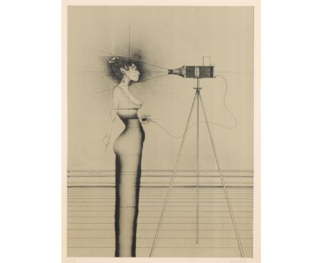 Paul Wunderlich (1927-2010) Vrouw voor camera litho, gesign. r.o., 57/100, voledige blad 65 x 50 cm. Provenance, collection P