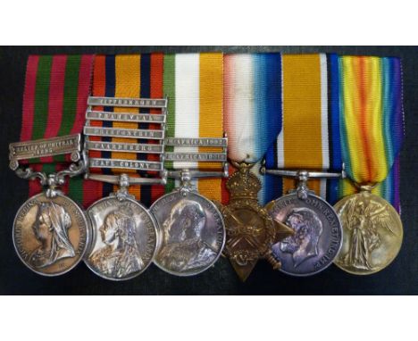 A Medal Group of Six: Indian General Service with Clasp Relief of Chitral 1895, Q.S.A. clasps Wittebergen, Transvaal, Driefon