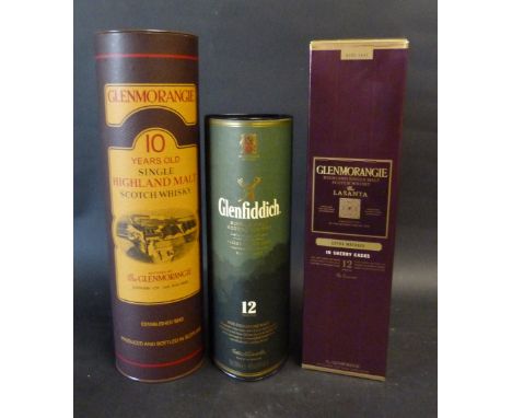 One Bottle Glen Morangie Ten Years Old Single Highland Malt Scotch Whiskey within original canister, together with another si