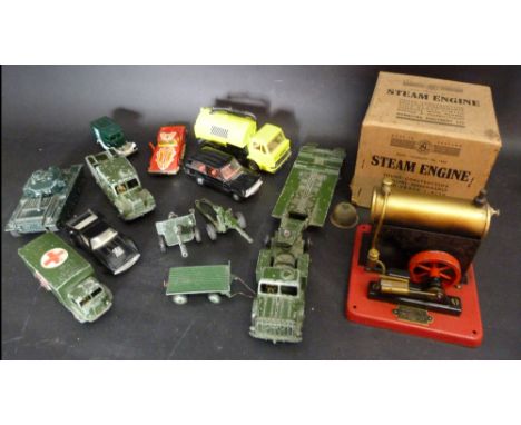 A Dinky Super Toys Tank Transporter, number 660, together with a collection of other Dinky Toys models and a model Steam Engi