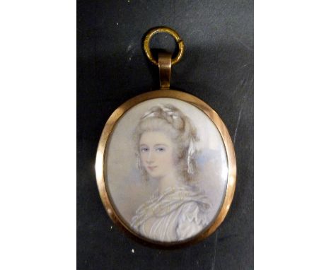 A 19th Century Oval Portrait Miniature of Lady Dawson by William Owen, 5.5 x 4.5 cms