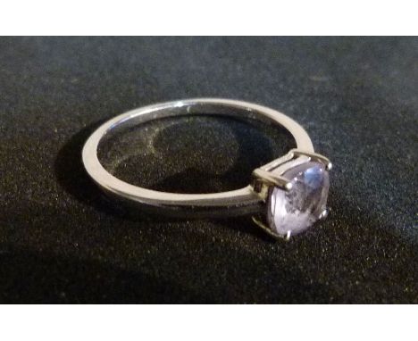 A 9ct. White Gold Pink Topaz Solitaire Ring