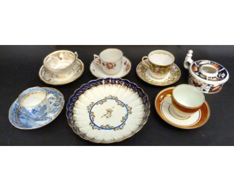 An Early Derby Gilt Decorated Cup and Saucer, together with a collection of other English cups and saucers, an early English 