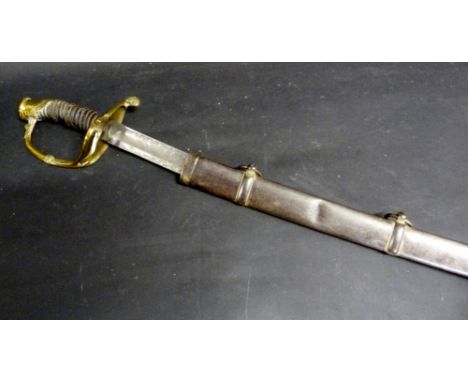 A 19th Century Cavalry Sabre with Brass and Wire Grip within Steel Scabbard, 78cms long