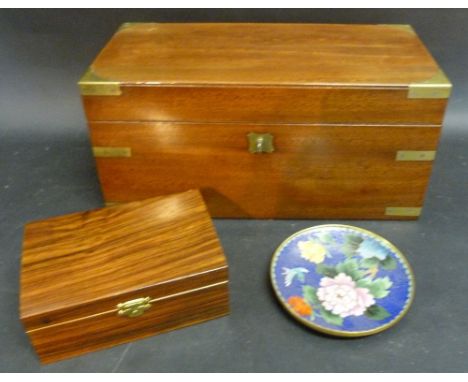 An Early 19th Century Mahogany Brass Bound Tea Caddy, the hinged cover enclosing a fitted interior with blending bowl togethe