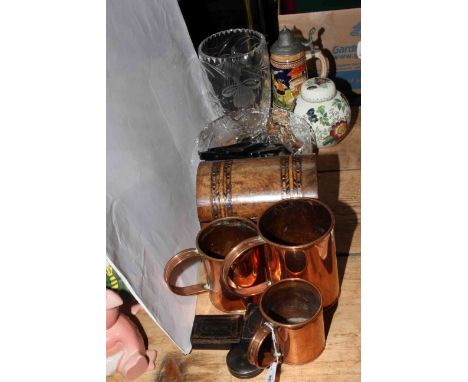 19th Century tea caddy, Royal Brierley cut glass vase, bowl etc.