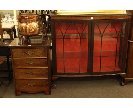 Victorian mahogany four drawer pedestal chest, early 20th century mahogany two door china cabinet and set of four Ercol Quake