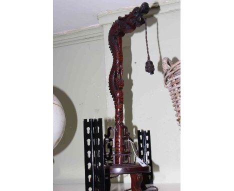 Oriental carved dragon lamp, 71cm.