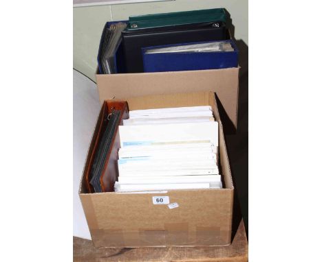 Two boxes with a large collection of First Day Covers, loose and in seven albums, includes twenty five signed covers in a pac