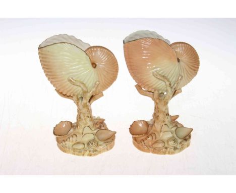 Pair of Royal Worcester conch and shell vases, shape No. 101