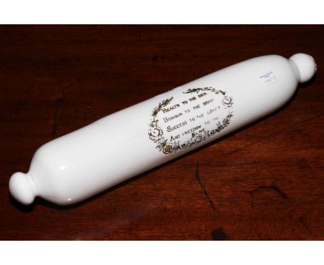 Victorian opaque glass rolling pin with verse, 'Health to the sick ...... and Freedom to the Slave'