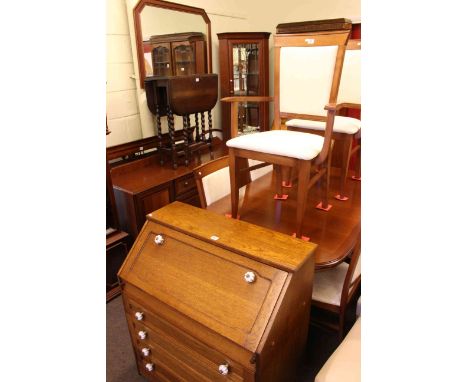 Morris furniture ten piece dining suite comprising four door sideboard, corner cabinet, over mantel mirror, extending twin pe