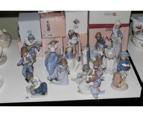 Fourteen Nao and Lladro figures, some with boxes.