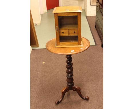 Victorian circular rosewood tripod occasional table and oak glazed door smokers cabinet (2)