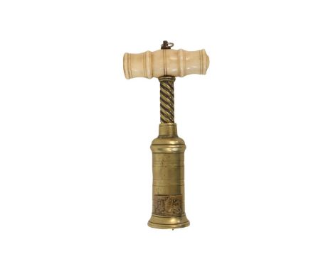 Early 19thC Double Action corkscrew of the type patented by Sir Edward Thomason in 1802. Turned bone handle with Central rais