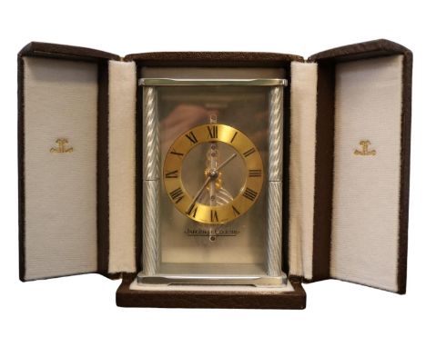 Jaeger LeCoultre  skeleton carriage clock in original travel case, circa 1988, with Swiss movement (presentation inscription 