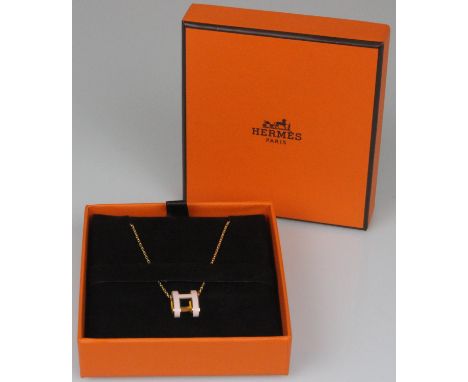 Hermes Pop "H" Necklace Pink. Hermes Pop "H" pendant necklace with pink lacquered enamel H and rose gold plated hardware incl