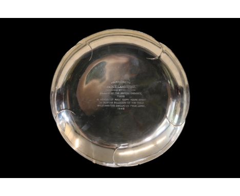 Sterling Silver World War II Presentation Lily decorated dish engraved 'Presented to Mr.H.T.Langstone by friends at the Briti