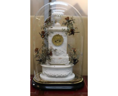 A 19thC French 8 day mantel clock, the gilt dial with acanthus scroll and foliate detail. The movement striking on a bell and