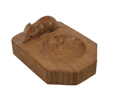 Mouseman - Oak ashtray, rectangular form with rounded and canted corners, by the workshop of Robert Thompson, Kilburn 10cm in