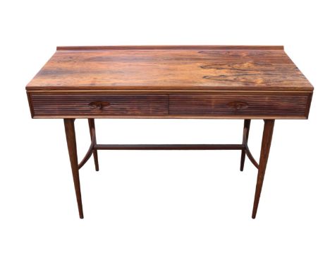 Robert Heritage for Archie Shine Console table Rosewood veneered 2 drawer with textured drawers over curved supported and tap