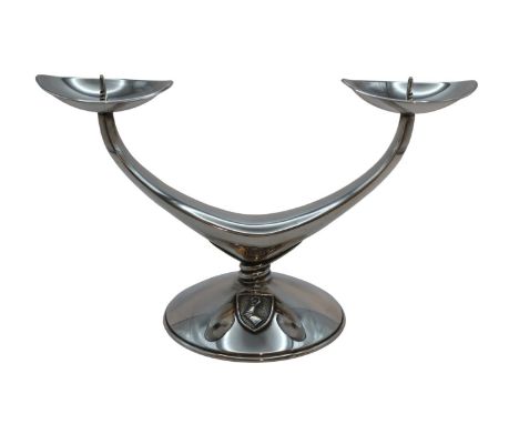 WWII German Third Reich Hermann Wilhelm Goring Silver 2 branch candlestick with Goring's crest. Marked to base Leipziger Plat