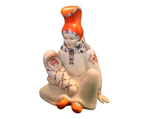 Lenci. Lapp Motherhood Polychrome Figure by Paola Bologna for Lenci. Made in Italy Torino numbered. 30cm in Height 