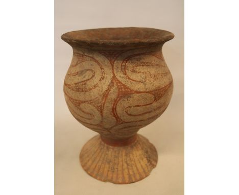 Ban Chiang Thai Ceramic Middle Period 900 - 300 BC. Vase of Ovoid form with flared base with two tone decoration. 26cm in Hei