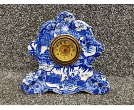 A vintage delft cased mantle clock with Arabic dial 17cm.