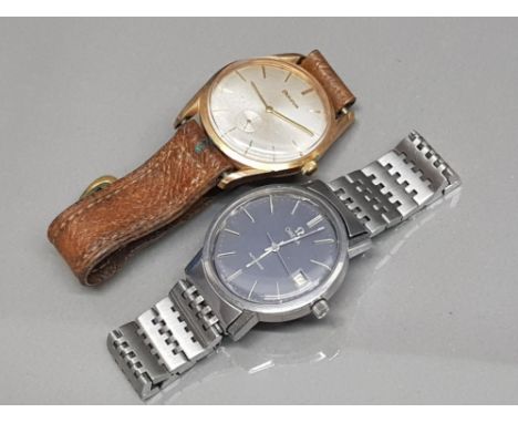 2 gents watches includes Omega automatic wristwatch with grey dial &amp; steel baton hour markers and Bulova manual wristwatc