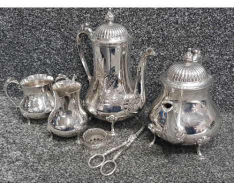 4 piece EPNS tea service together with napkin ring &amp; sugar nips