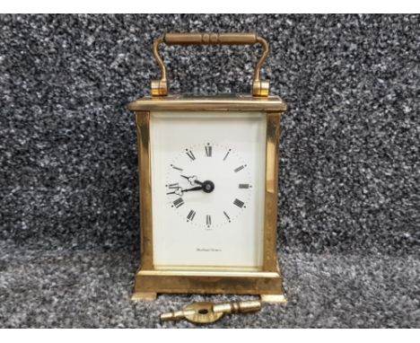 Vintage brass Shortland Bowen Carriage clock with key, in working condition