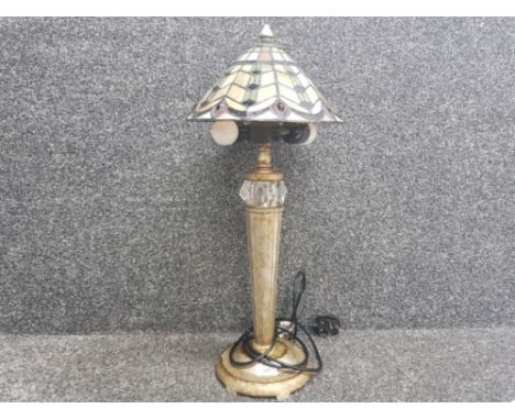 Large 2 bulb table lamp &amp; multicolored shade with crystal and metal effect base, height 62cm