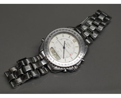 Gents stainless steel Breitling pluton professional watch with white dial, luminescent baton hour markers, digital display at