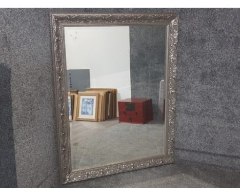 Large silver framed bevelled edge hall mirror, 108x137cm