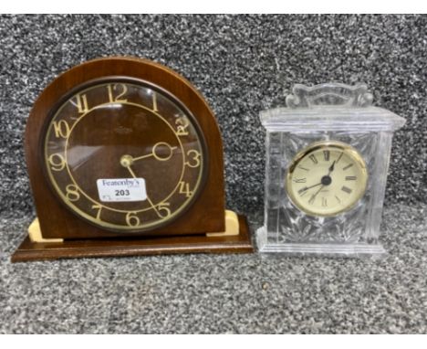 Vintage mahogany  Smiths mantle clock together with crystal glass clock