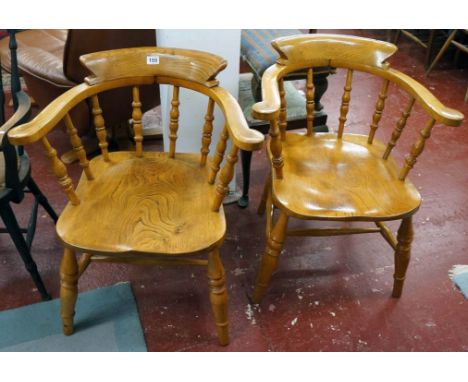 Pair of light oak & elm smokers bows