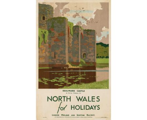 Norman Wilkinson (1878 – 1971) Beaumaris Castle, North Wales lithographic poster, 1955, condition B+; backed on linenDimensio
