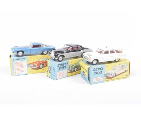 Three boxed Corgi Toys Comprising no. 224 Bentley Continental Sports Salon by H J Mulliner, 241 Ghia L.6.4 with Chrysler engi