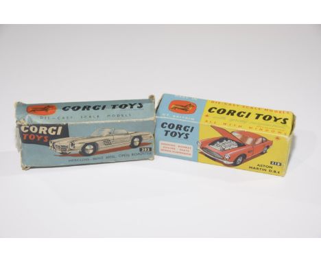 Two boxed Corgi Toys Comprising no. 218 Aston Martin DB4, with opening bonnet engine, seats and spring suspension - yellow wi