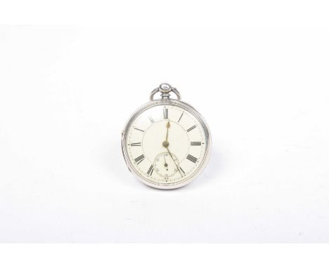 A late Victorian silver open face pocket watchThe circular white enamel dial with Roman numeral hour markers and subsidiary s