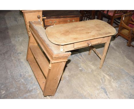 A Victorian pine side tableThe rectangular top with rounded corners above a single frieze drawer raised upon legs of tapering