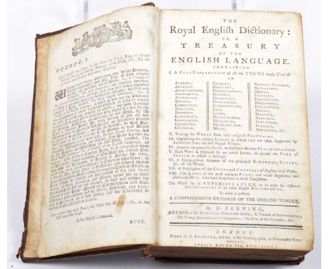 "The Royal English Dictionary or a Treasury of the English Language"First edition, published by S. Crowder, London 1761, full